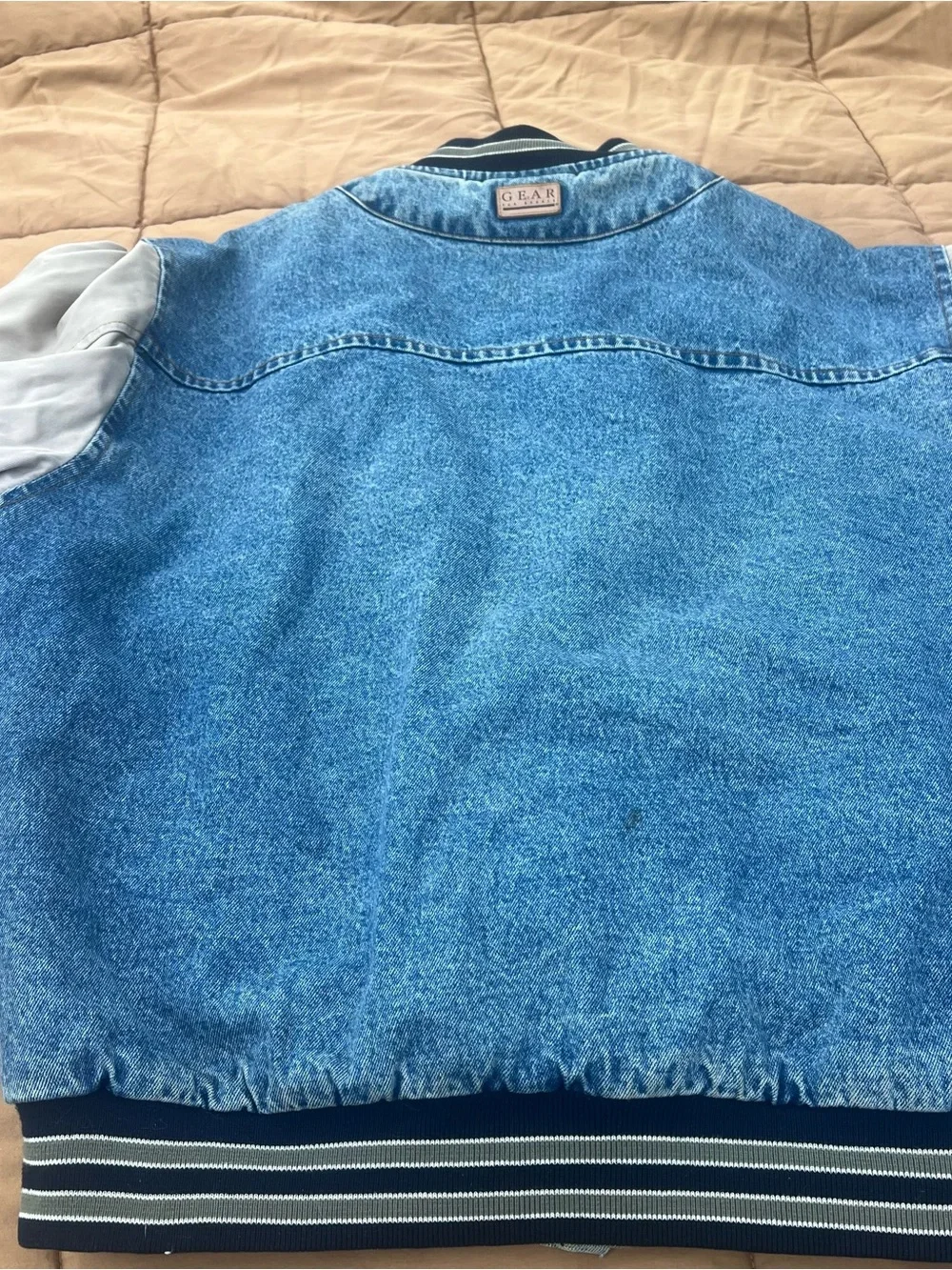 Vintage Gear For Sports Denim Bomber Jacket Monroe Sensa-Trac Logo 90’s Size L